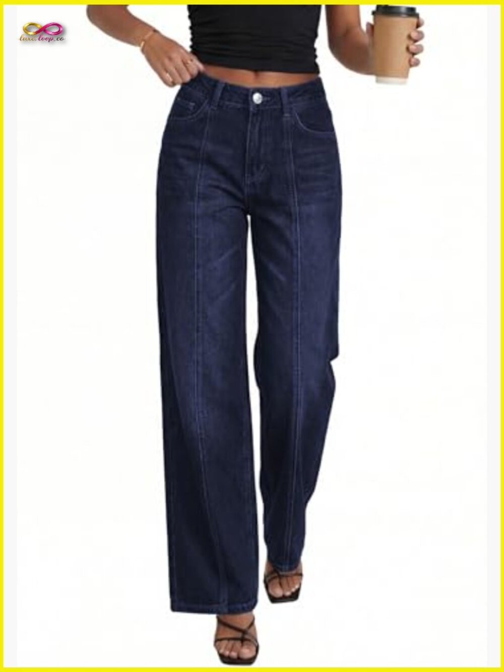 Wide Leg Jeans High Waisted Stretchy Baggy Seamed Front Palazzo Pants Summer - Picture 4 of 7